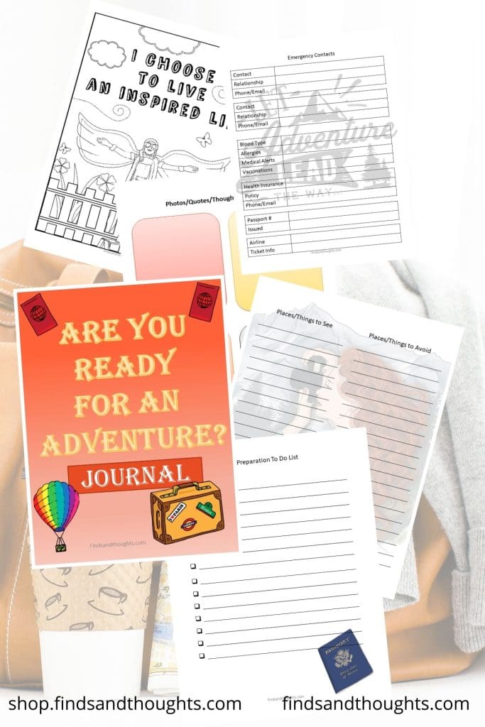 adventure journal - coloring pages, note sheets, peach background