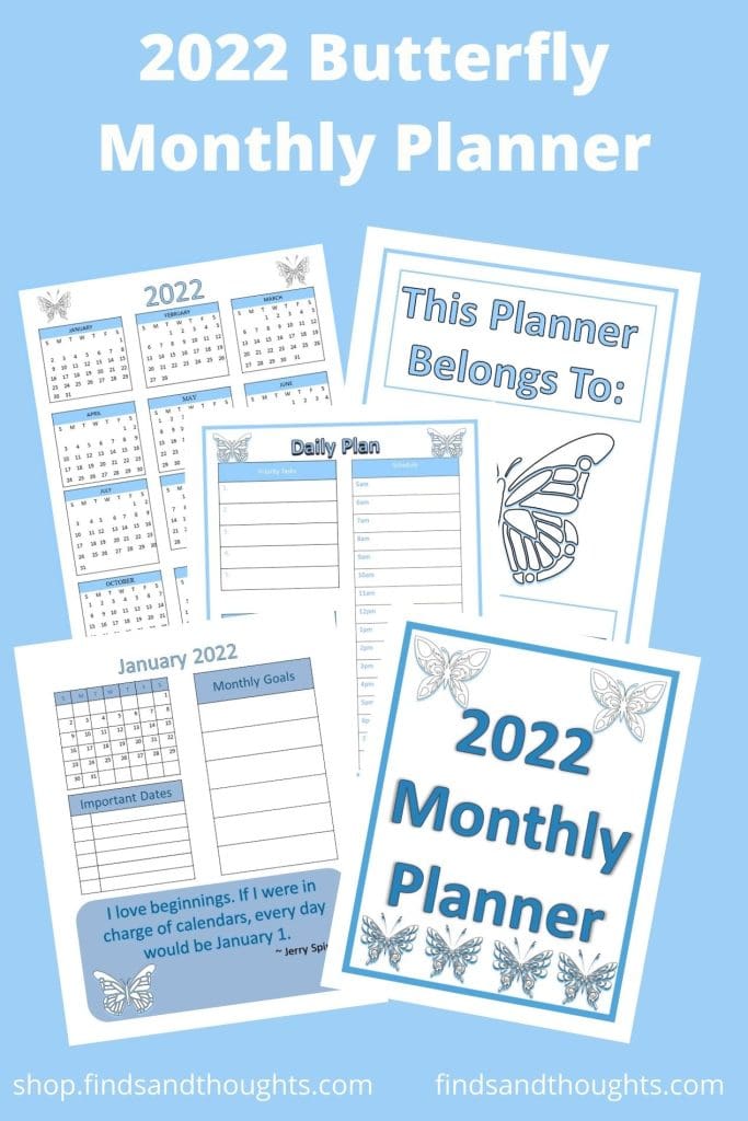 Butterfly Monthly Planner, blue background