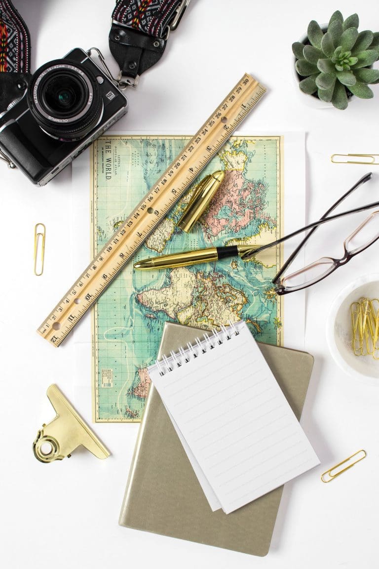 Travel, Ruler, Notepad, glasses, map