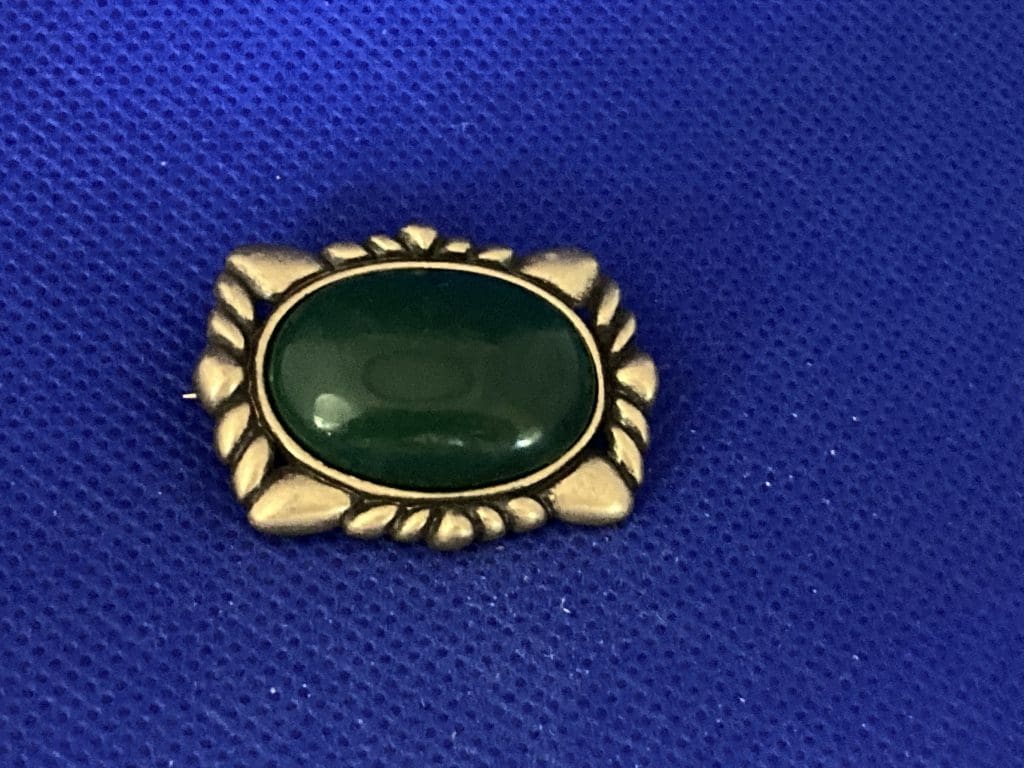 Monet Bronze Faux Green Stone brooch