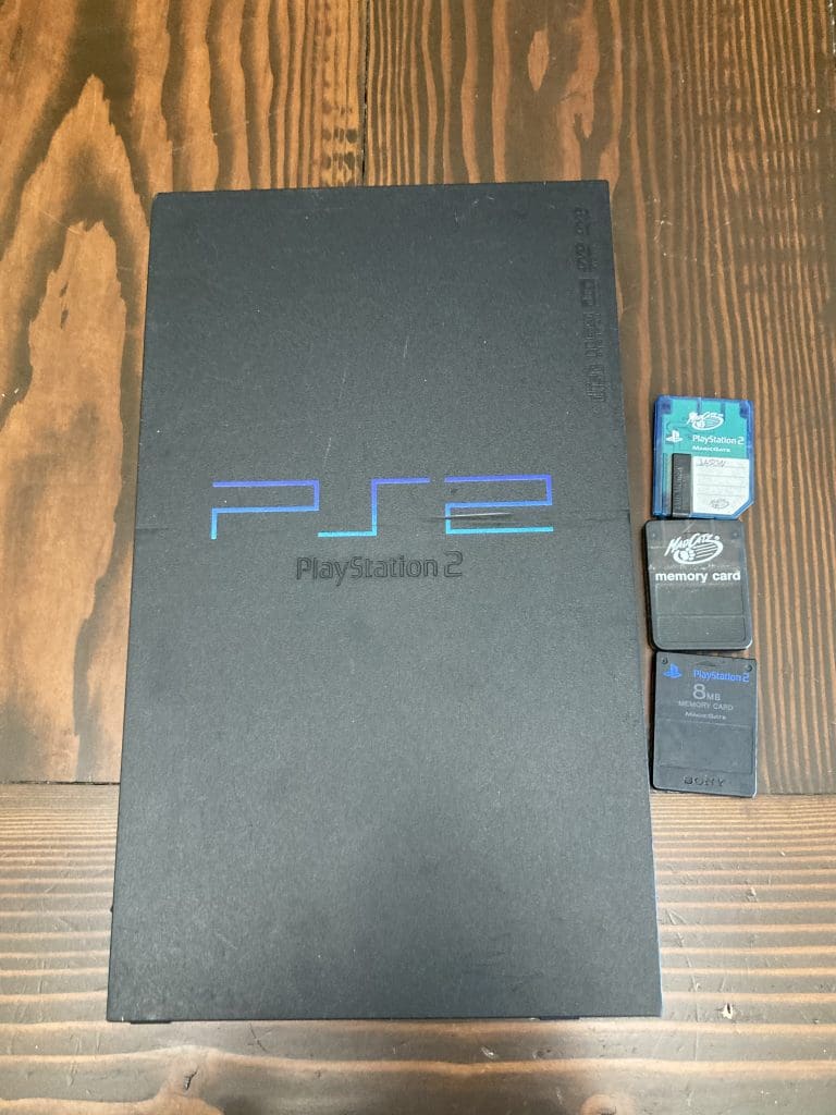 Black PS2 with 3 memory cards