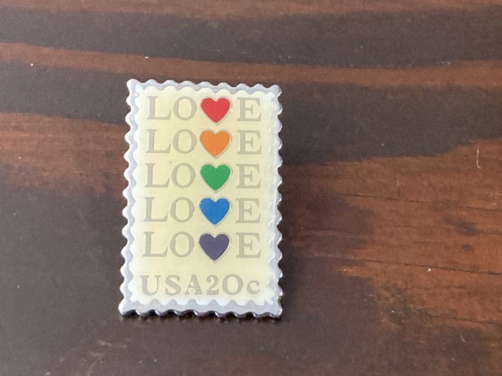 1984 USA Postage Stamp Love 5 hearts lapel pin