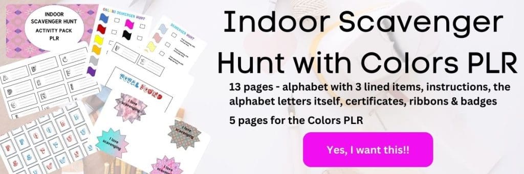 Indoor & Colors Scavenger Hunt PLR
