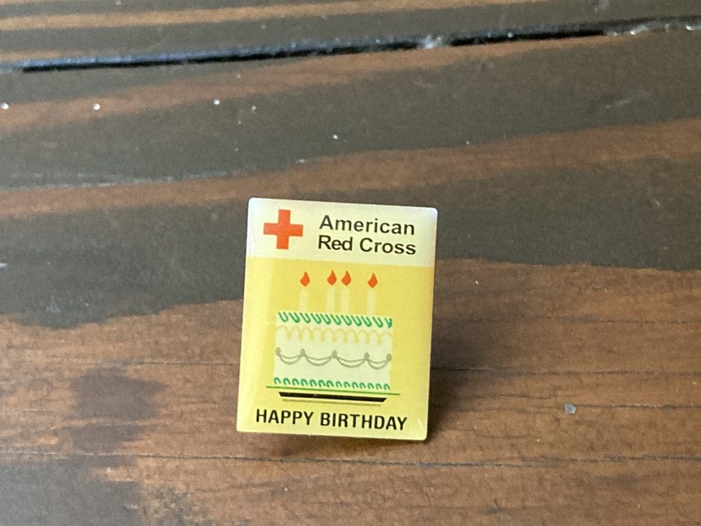 American Red Cross Happy Birthday cake pin