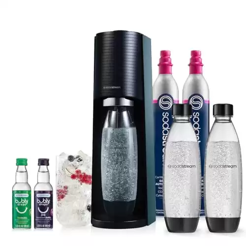 SodaStream Terra Sparkling Water Maker Bundle (Black), with CO2, DWS Bottles, and Bubly Drops Flavors