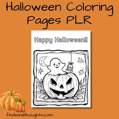Halloween Coloring Pages PLR orange background with pumpkins in corner