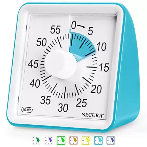 Secura 60-Minute Visual Timer, Classroom Timer, Countdown Timer for Kids and Adults, Time Management Tool for Teaching (Blue & Blue)