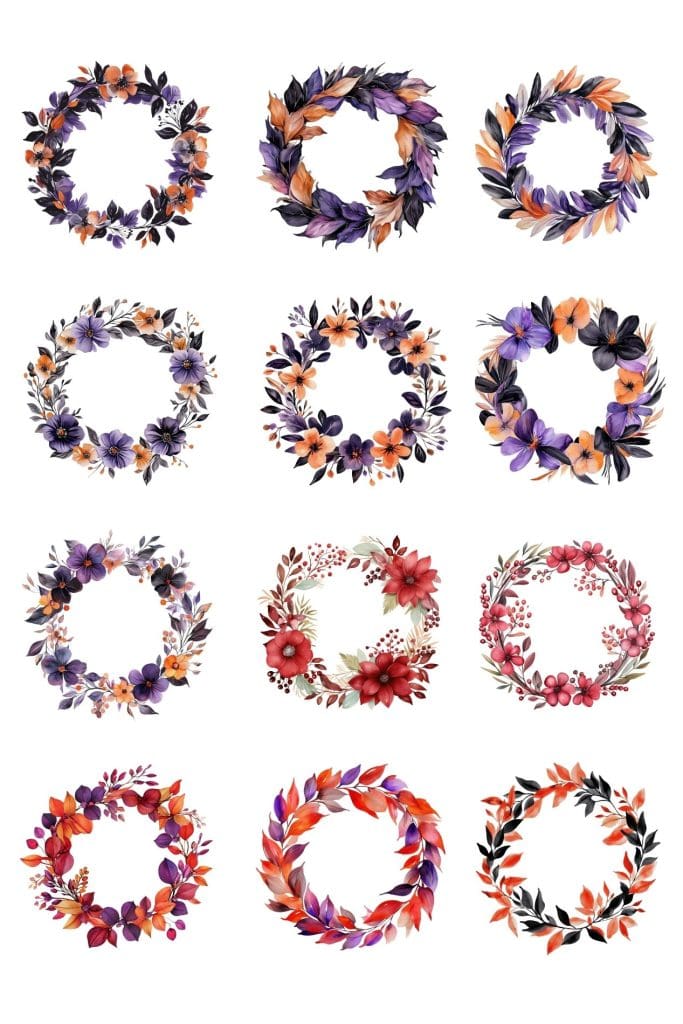 Purple, Red Black Wreaths Clipart