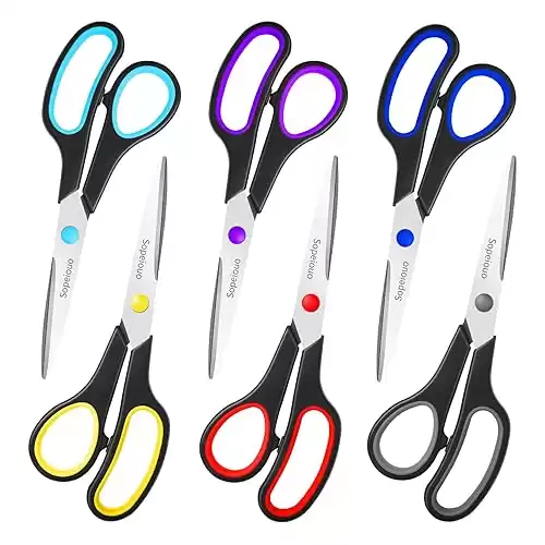 Scissors Set of 6-Pack, 8" Scissors All Purpose Comfort-Grip Handles Sharp Scissors for Office Home School Craft Sewing Fabric Supplies, High/Middle School Student Teacher Scissor, Right/Left Han...