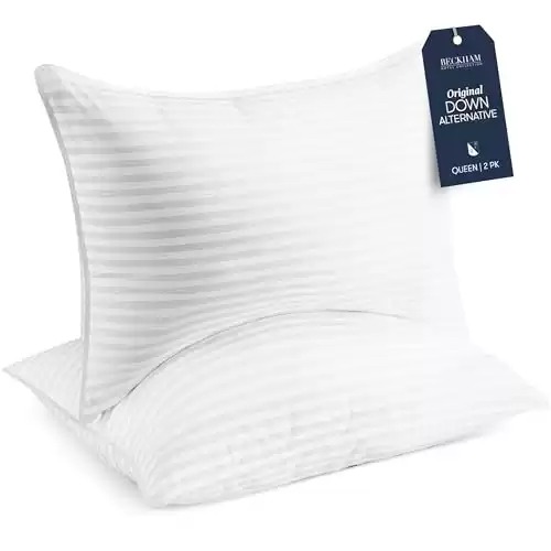 Beckham Hotel Collection Bed Pillows Standard / Queen Size Set of 2 - Down Alternative Bedding Gel Cooling Pillow for Back, Stomach or Side Sleepers