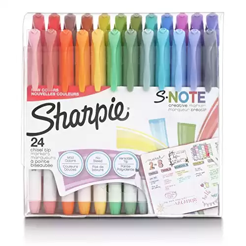 SHARPIE S-Note Creative Markers, Pastel Highlighters, Art Marker Set, Assorted Colors, Chisel Tip, 24 Count