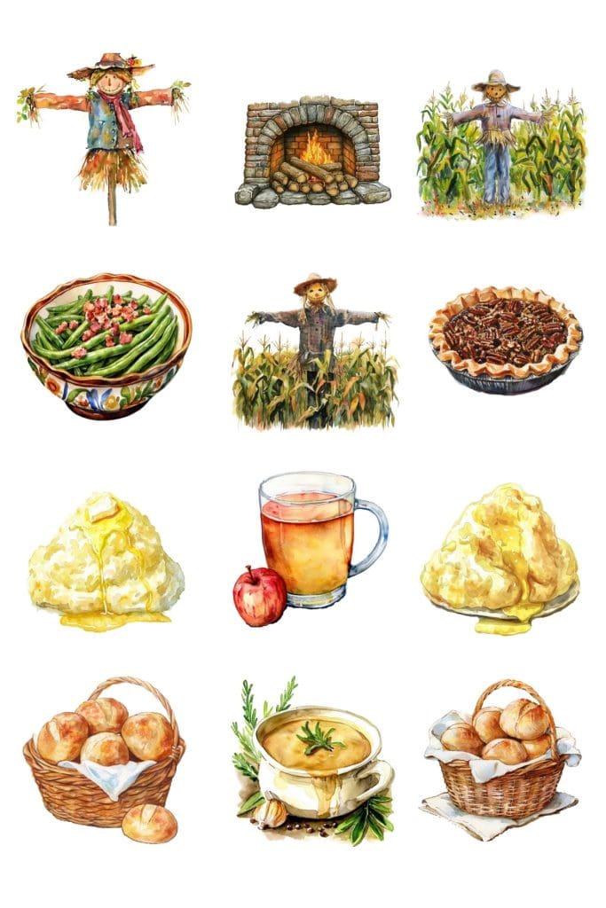 Thanksgiving Clipart MRR / PLR various clipart - scarecrow, mashed potatoes