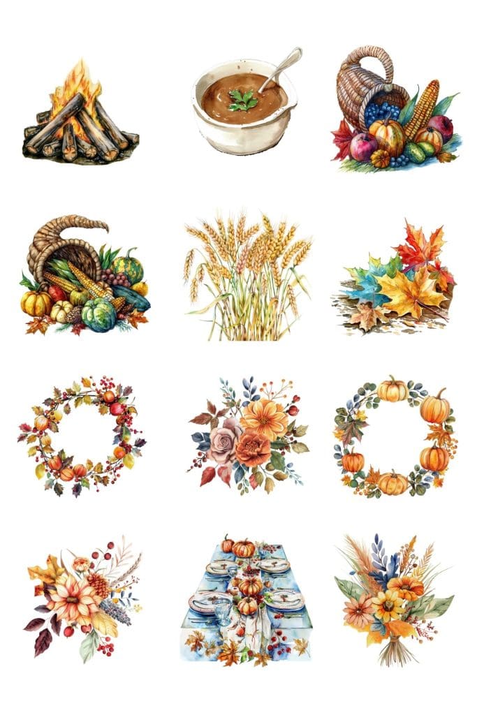 Thanksgiving Clipart MRR / PLR various clipart - cornucopia, wreaths
