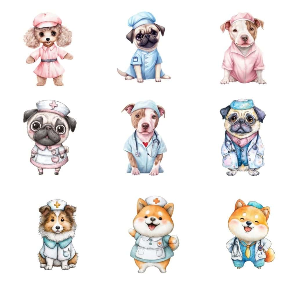 Adorable dogs dressed in doctor outfits designed with AI