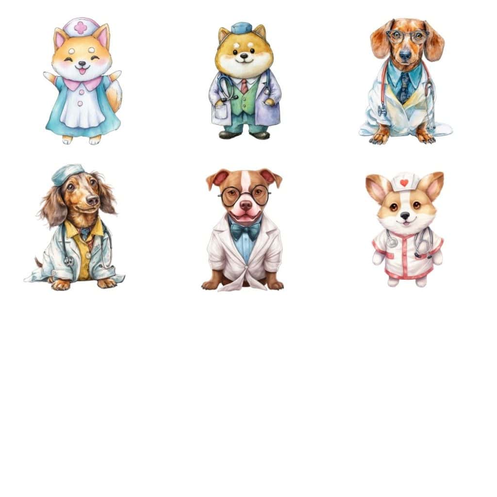Dogs dresssed in nurse and doctor outfits clipart